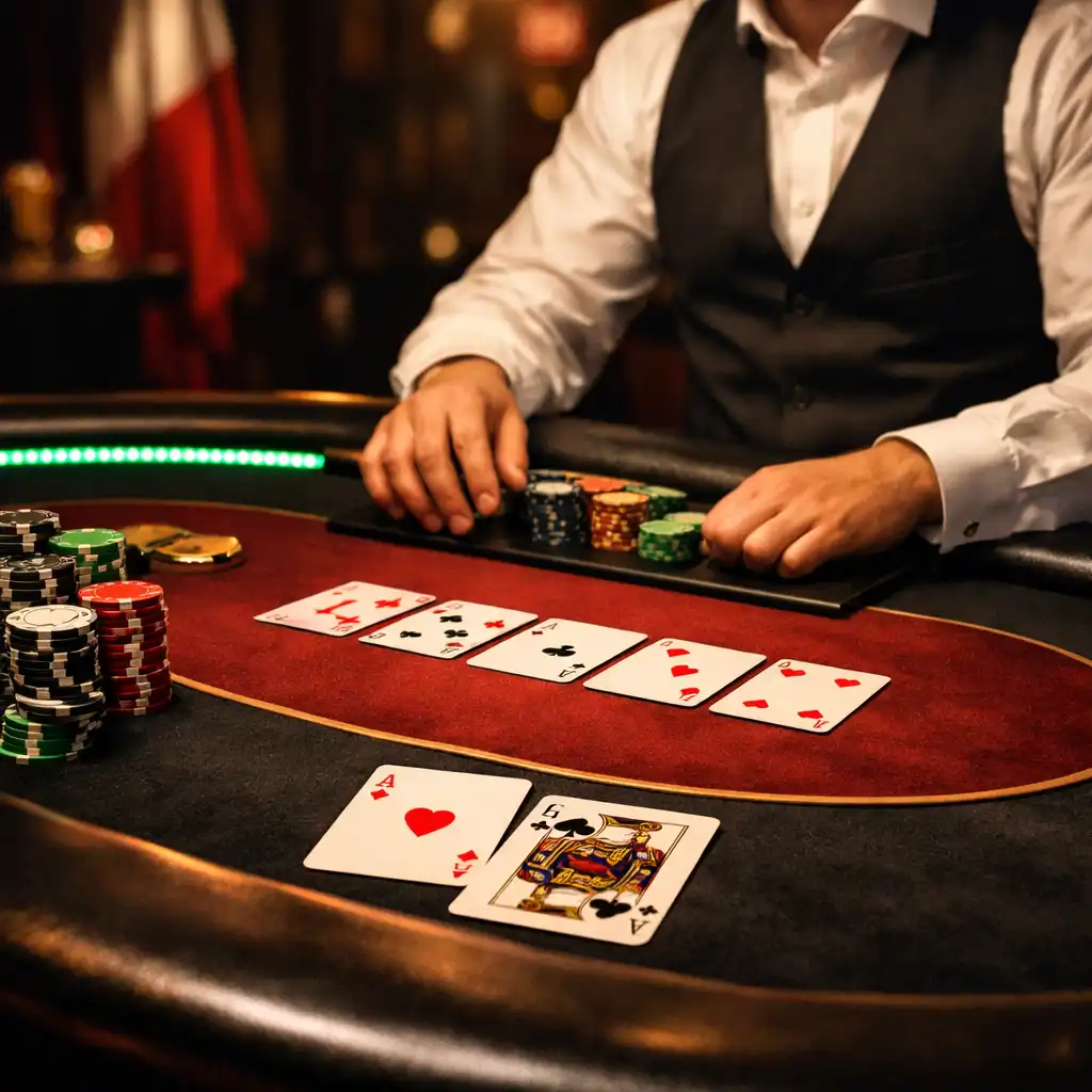 Elegancki stół pokerowy przygotowany na wieczór eventowy