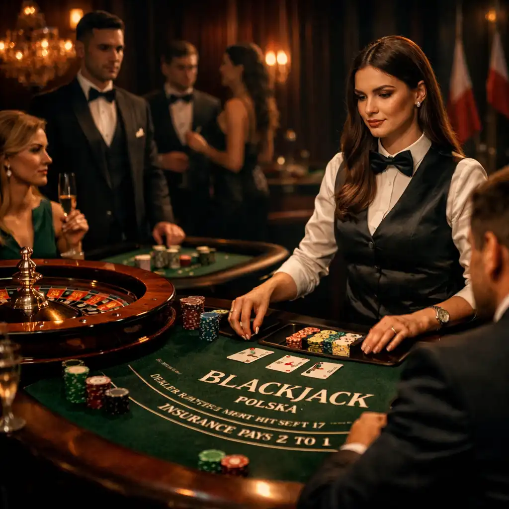 Stół ruletki i blackjacka w eleganckiej, kinowej oprawie