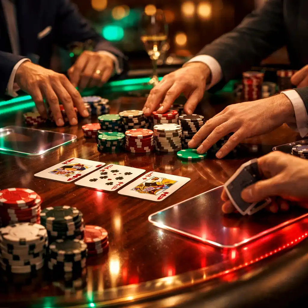 Elegancki stół pokerowy przygotowany na ekskluzywny event offline