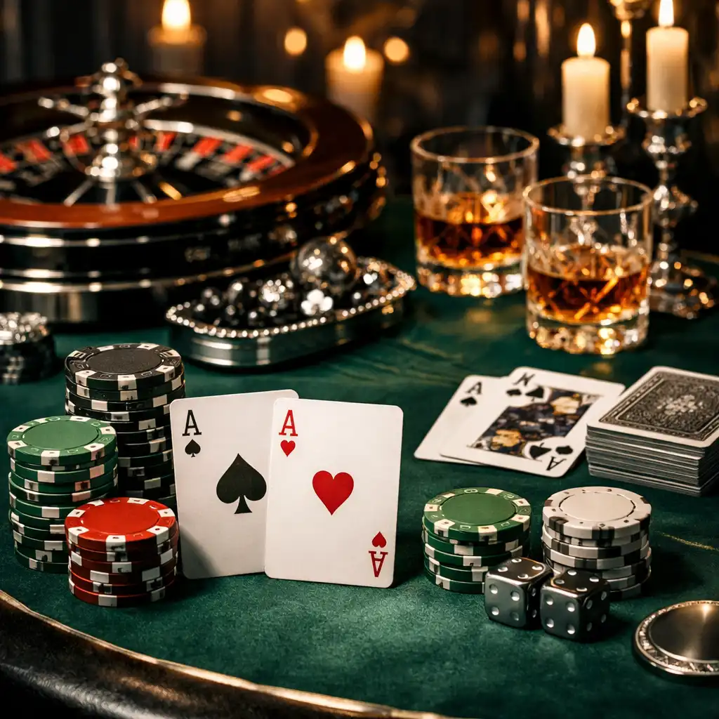 Eleganckie stoły do pokera, ruletki i blackjacka przygotowane na prywatne wydarzenie HIPOLISH.PL