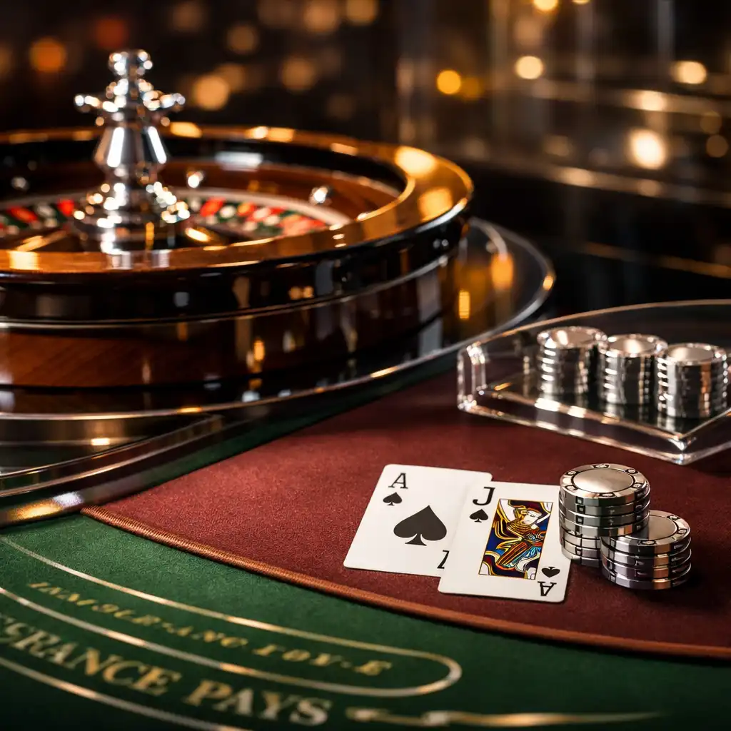Profesjonalny stół ruletki i blackjacka przygotowany na elegancki event